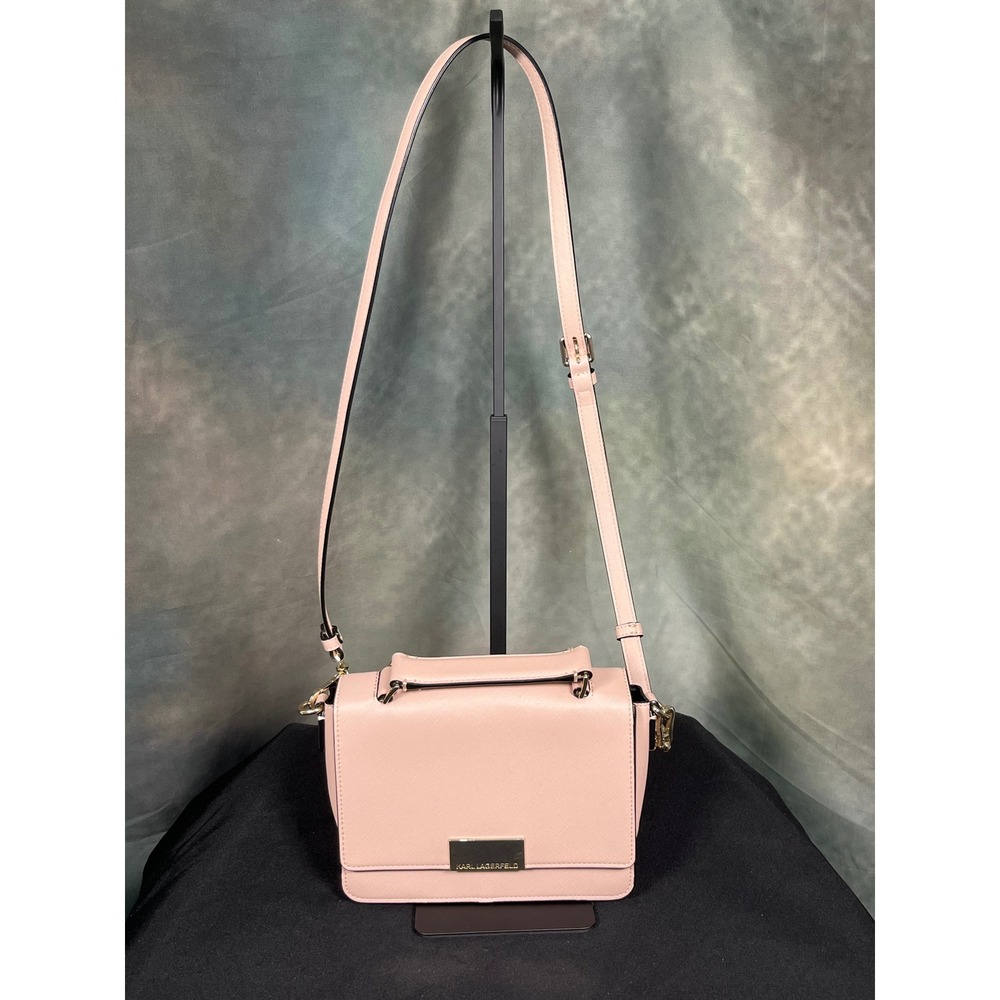 Karl Lagerfeld Paris Blush Pink Saffiano Leather Crossbody Satchel Bag